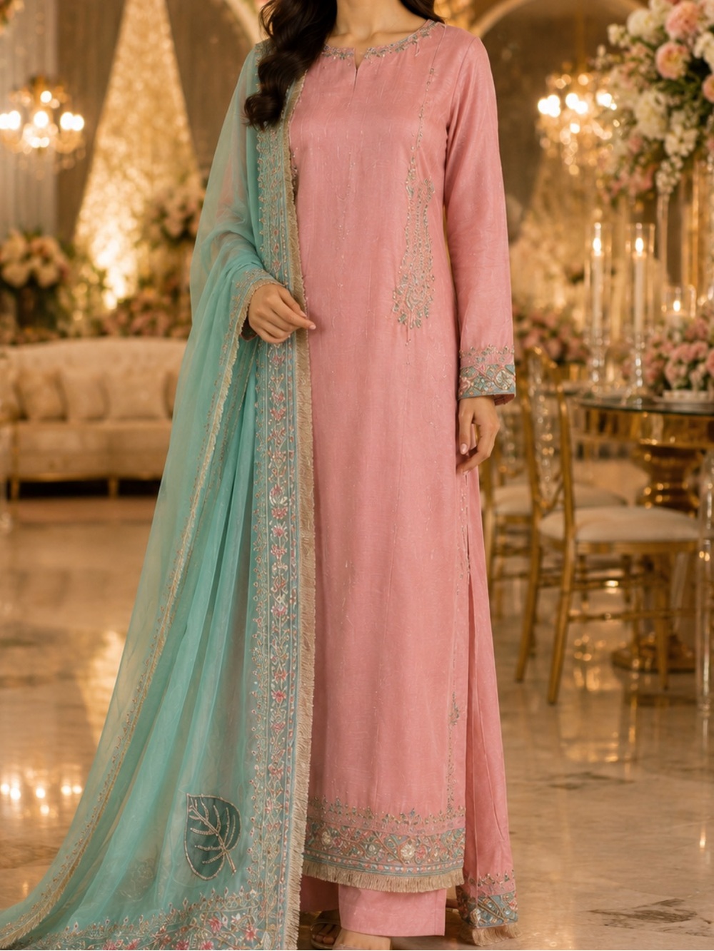 Pakistan fancy hand beaded raw silk dress